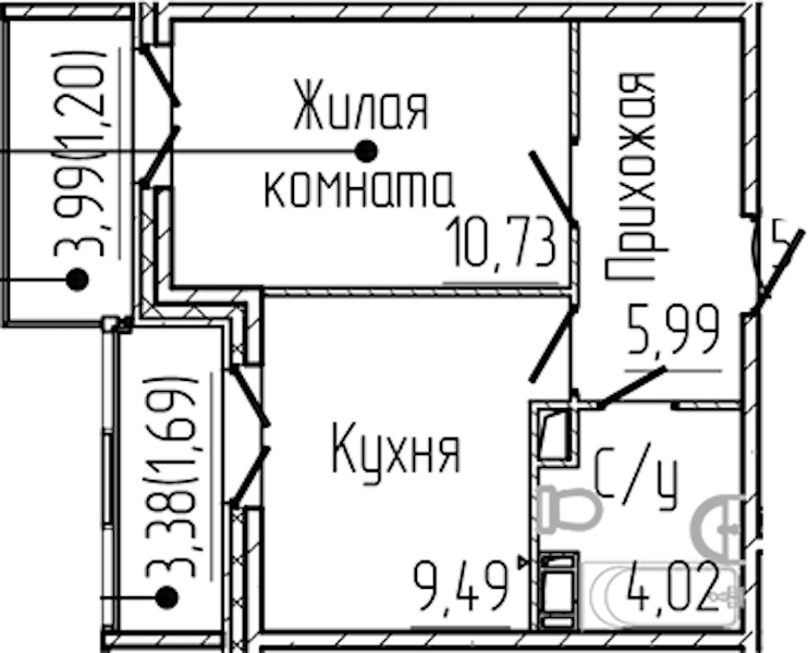 1-комнатная квартира 33.12 м², 6/8 эт., ЖК «SERTOLOVO PARK»
